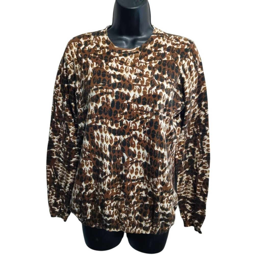 CAbi Women’s Top Large Animal Print Cotton Cashmere Blend Casual Lightweight